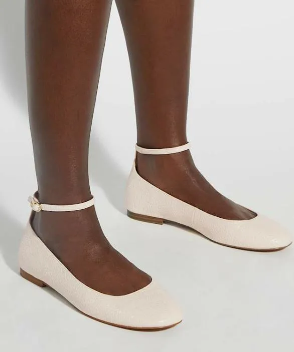 Dune London Ballet Pumps Women Hoop Ecru Ankle Strap Ballet Flats Neutral