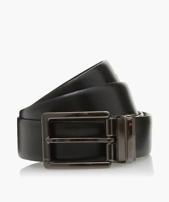 Dune London Belts Men Opra Black Reversible Leather Belt Black