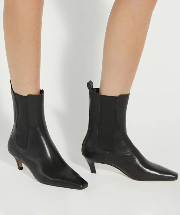 Dune London Black Boots Women Odele Black Chiselled Toe Kitten Heel Chelsea Ankle Boots Black