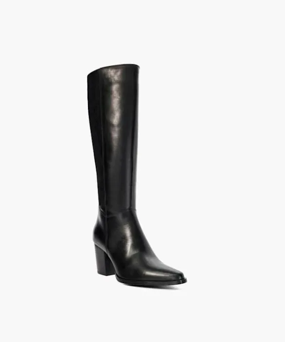 Dune London Black Boots Women Silahs Black Leather Western Knee High Boots Black