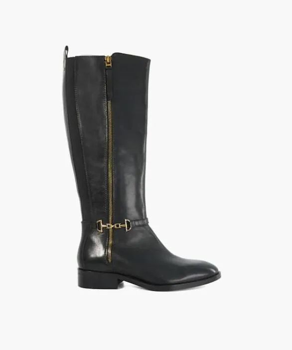 Dune London Black Boots Women Taylyn Black Knee High Boots With Signature Buckle Detail Black