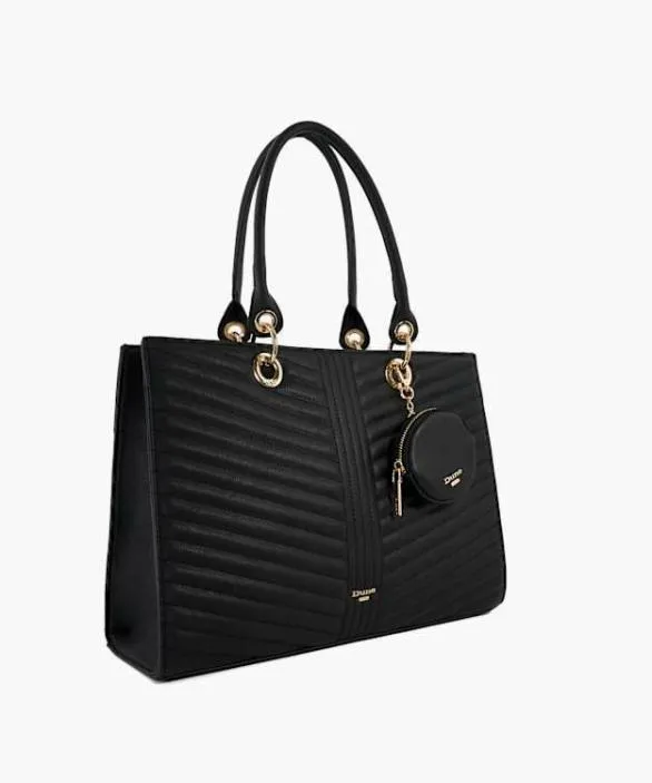 Dune London Black Handbags Women Dazzleo Black Logo Quilted Tote With Detachable Coin Purse Black