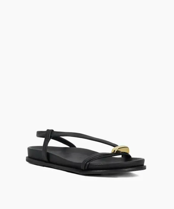 Dune London Black Sandals Women Lyn Black Suede Gold Toe Trim Sandals Black