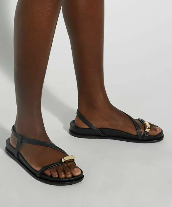 Dune London Black Sandals Women Lyn Black Suede Gold Toe Trim Sandals Black