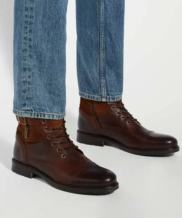 Dune London Brown Boots Men Call Brown Casual Buckle Detail Ankle Boots Brown