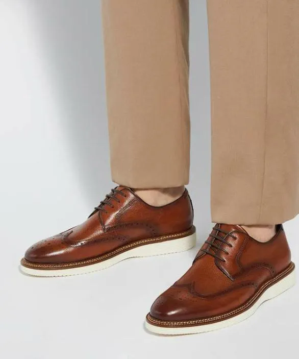 Dune London Brown Shoes Men Benidictus Tan Nubuck LaceUp Brogues Brown
