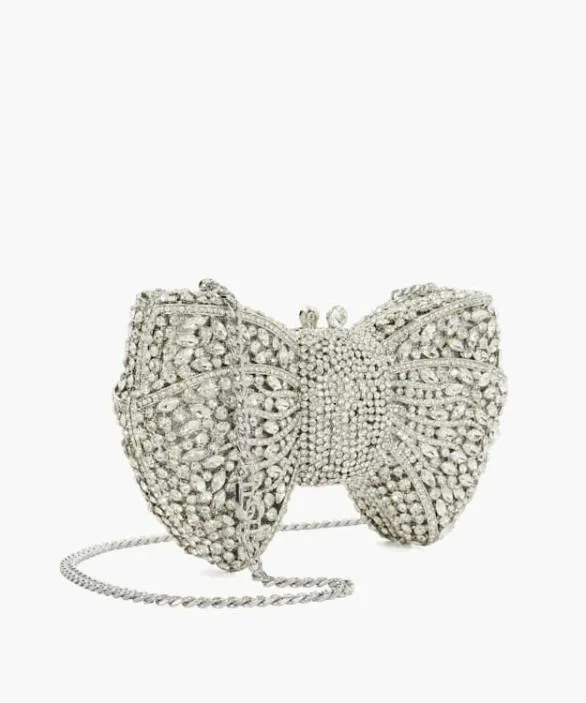 Dune London Clutch Bags Women Enchant Silver Embellished Bow Clutch Bag Metallic