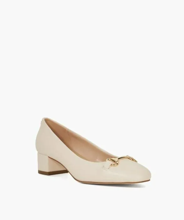Dune London Court Shoes Women Bordering Ecru Buckle Detail Block Heel Court Shoes White