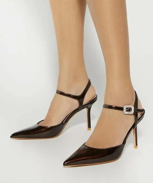 Dune London Court Shoes Women Channel Brown BuckleDetail Heeled Courts Brown Synthetic