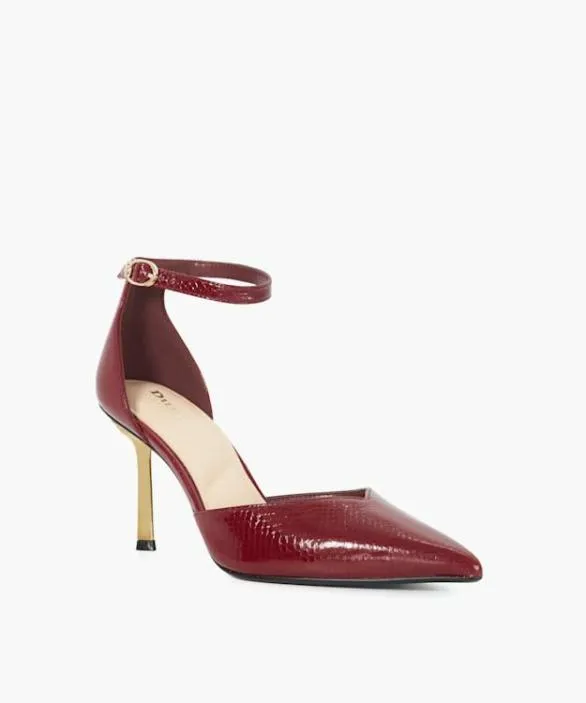 Dune London Court Shoes Women Colly Burgundy Ankle Strap Emerald Heel Court Shoes Red