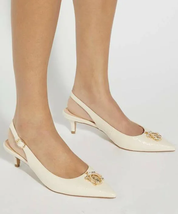 Dune London Court Shoes Women Context Ecru Dune Bug Embellished Kitten Heels Neutral