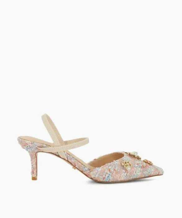 Dune London Court Shoes Women Diana Pink Boucle Embellished Open Kitten Heel Court Pink Dune London Court Shoes Women Diana Pink Boucle Embellished Open Kitten Heel Court Pink