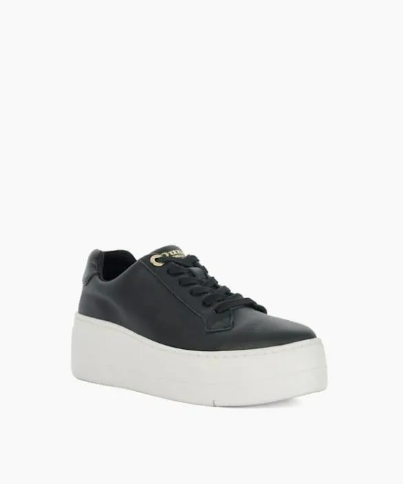 Dune London Episode Trainers Women Episode Black Lace Up Flatform Trainers Black Leather