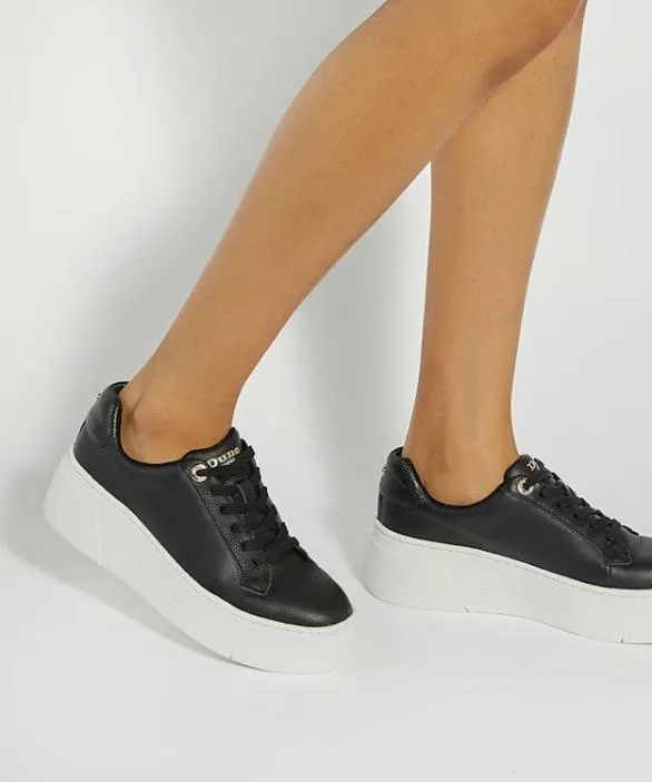 Dune London Episode Trainers Women Episode Black Lace Up Flatform Trainers Black Leather