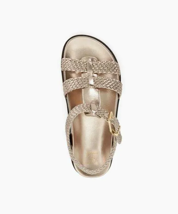 Dune London Flat Sandals Women Looking Gold Woven Open Toe Sandals Metallic Synthetic
