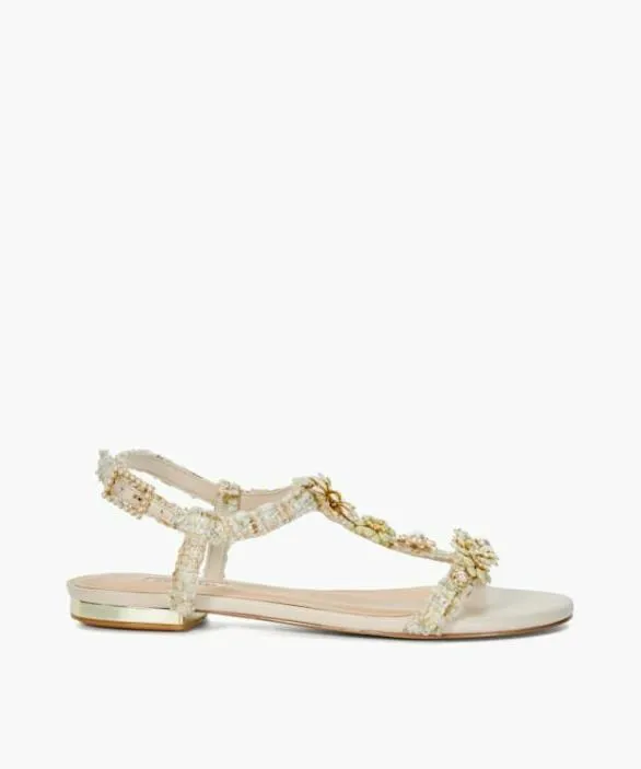 Dune London Flat Sandals Women Nature Natural Floral Embellished Tbar Sandals Green Dune London Flat Sandals Women Nature Natural Floral Embellished Tbar Sandals Green