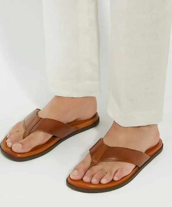 Dune London Flip Flops Men Inspires Tan Leather ToePost Sandals Brown