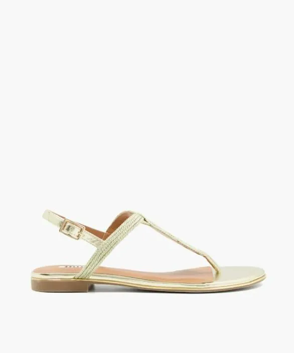 Dune London Gold Sandals Women Logics Gold ThongStrap Flat Sandals Metallic
