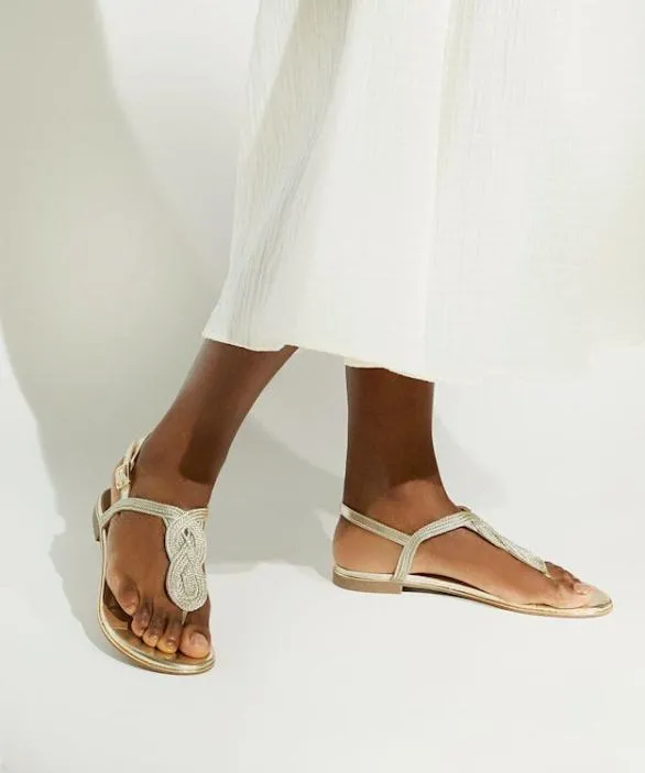 Dune London Gold Sandals Women Logics Gold ThongStrap Flat Sandals Metallic