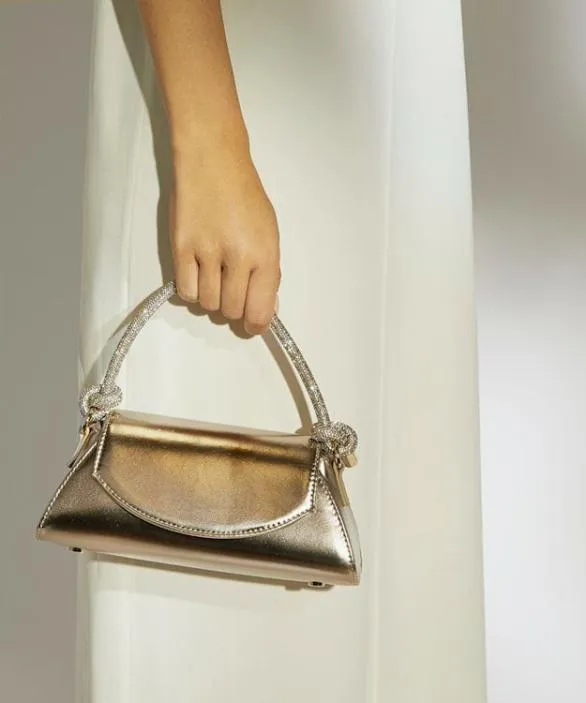 Dune London Handbags Women Brynley Gold Diamante Knot Strap Grab Bag Metallic Synthetic