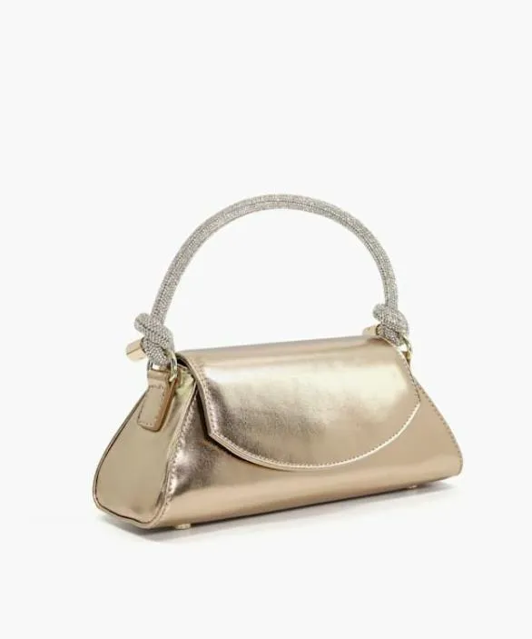 Dune London Handbags Women Brynley Gold Diamante Knot Strap Grab Bag Metallic Synthetic