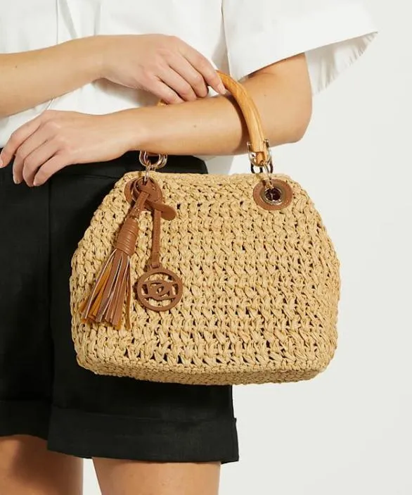 Dune London Handbags Women Deltaz Natural Raffia Grab Bag Neutral