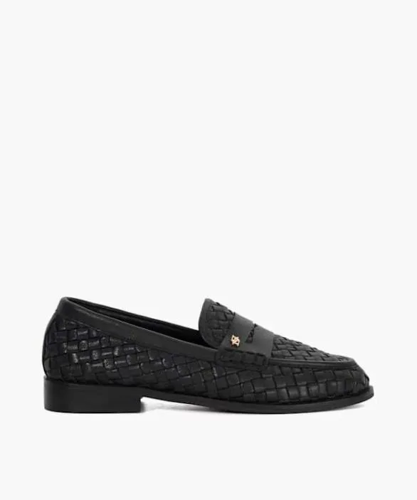 Dune London Loafers Women Ginello Black Woven Leather Penny Loafer Black
