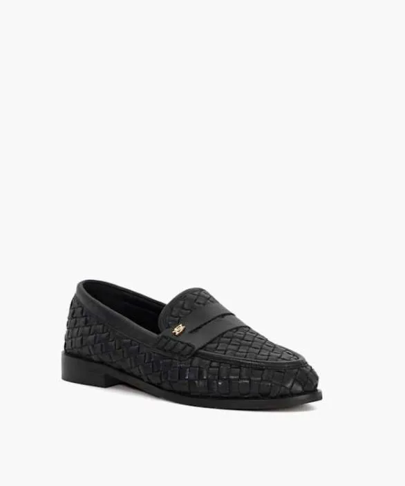 Dune London Loafers Women Ginello Black Woven Leather Penny Loafer Black