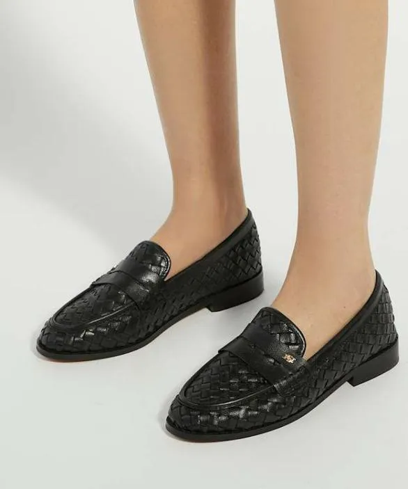 Dune London Loafers Women Ginello Black Woven Leather Penny Loafer Black