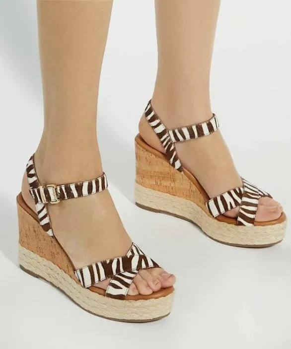 Dune London Wedge Sandals Women Kindest Zebra Cork And Woven Wedge Sandals Multi