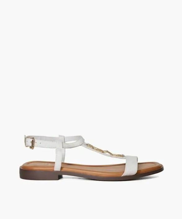 Dune London White Sandals Women Lottys White Chain Detail CrocEffect Flat Sandals White