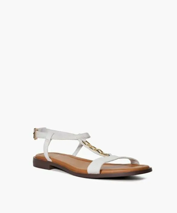 Dune London White Sandals Women Lottys White Chain Detail CrocEffect Flat Sandals White