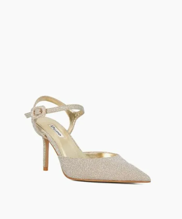 Dune London Wide Fit Shoes Women Channel Gold Wide Fit Buckle Detail Embellished Heeled Courts Metallic