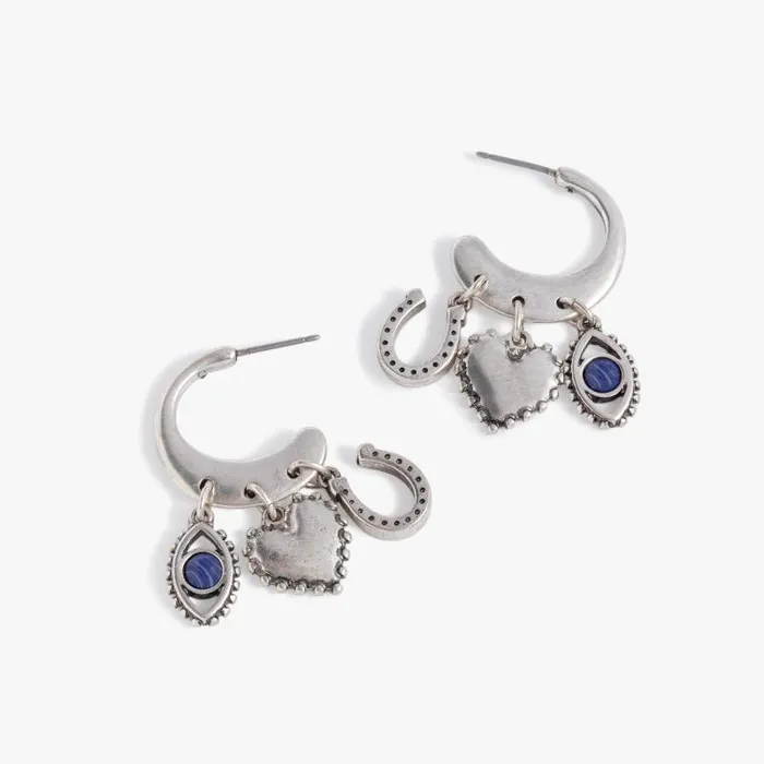 Earrings Women Alex And Ani Multicharm Hoop Earrings Antique Silver