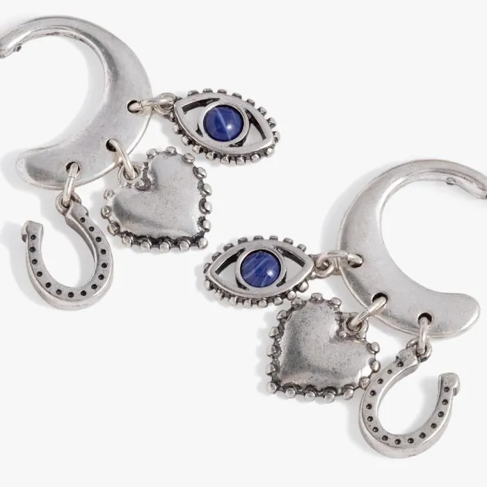 Earrings Women Alex And Ani Multicharm Hoop Earrings Antique Silver