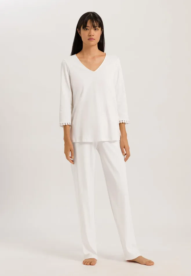 Embroidered Cotton Pajama Set Off White Women HANRO Pajama Sets