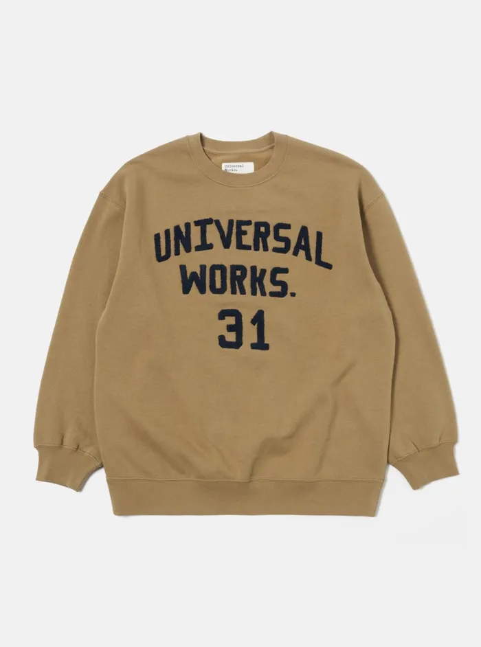 Embroidered Sweatshirt In Sand Brush Back Sweat Men Universal Works Sweatshirts
