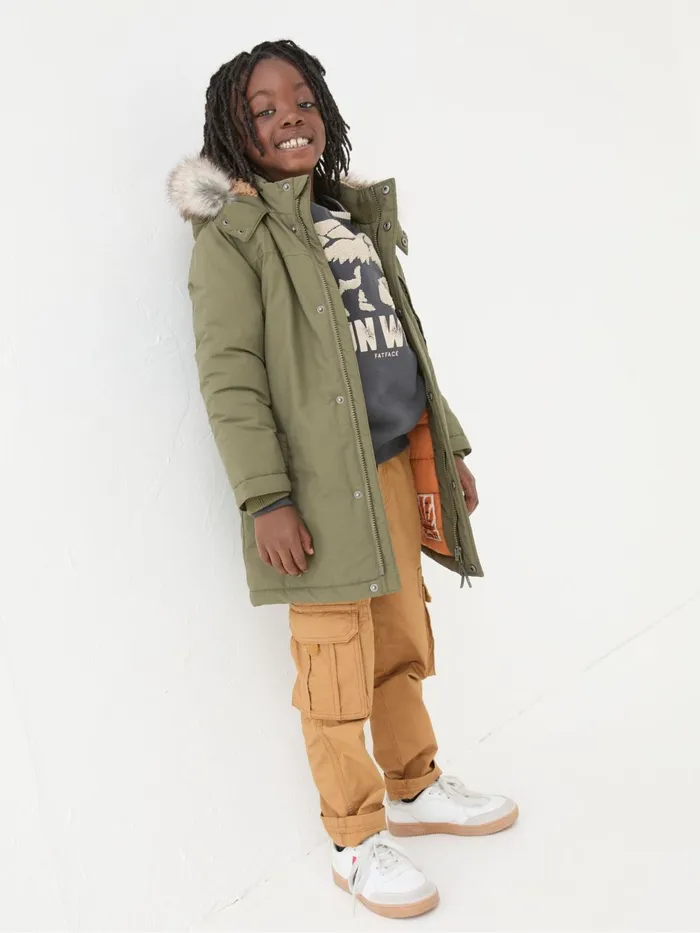 Fat Face Coats and Jackets Easdale Khaki Green Hooded Parka Jacket 8211 Kids