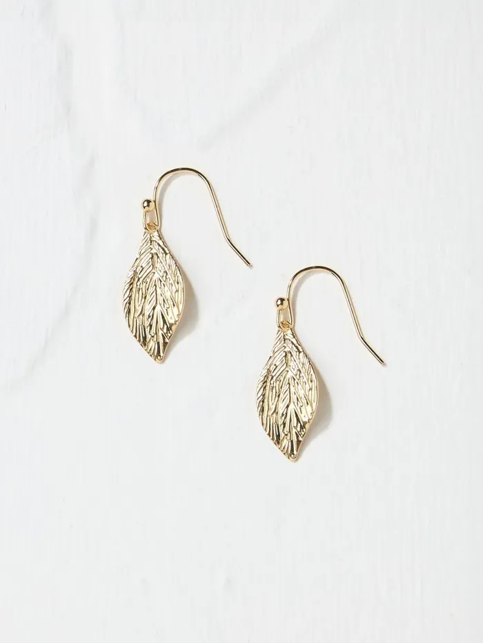 Fat Face Jewellery Gold Tone Large Leaf Drop Earrings 8211 Women