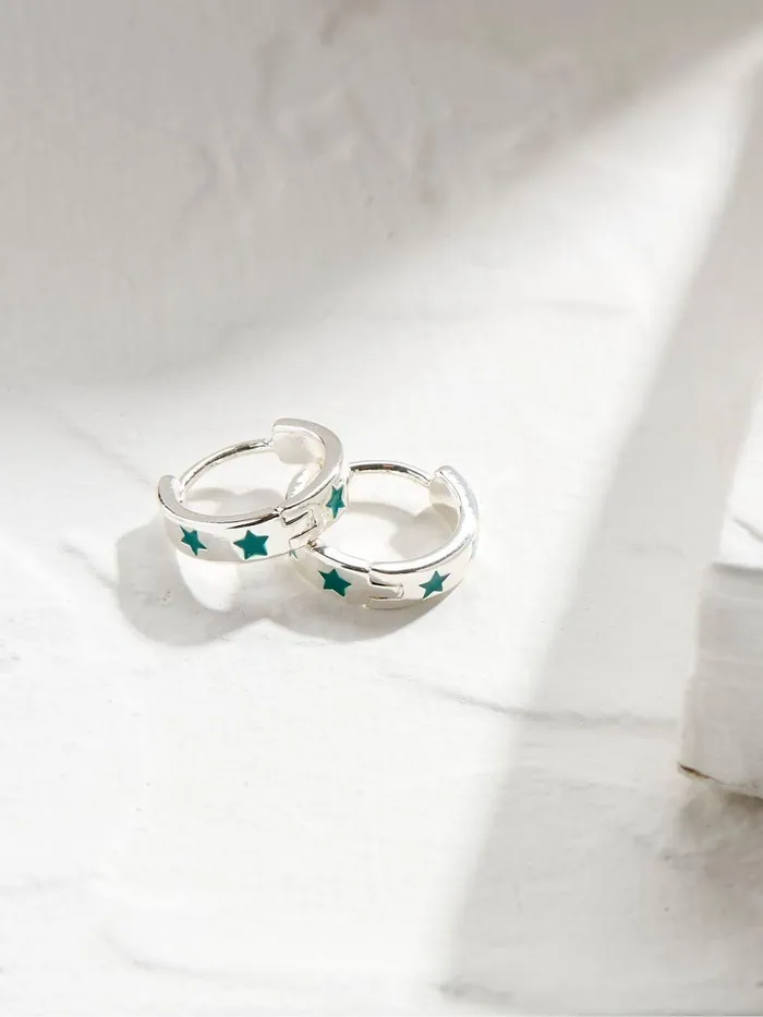 Fat Face Jewellery Green Star Enamel Hoop Earrings 8211 Women