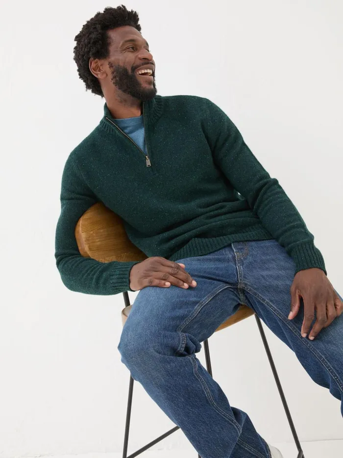 Fat Face Knitwear Dark Green Lambswool Half Neck Jumper 8211 Men
