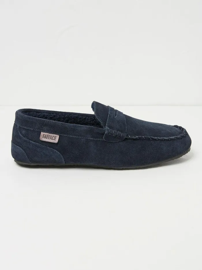 Fat Face Pyjamas and Nightwear Navy Suede Moccasin Slippers 8211 Men