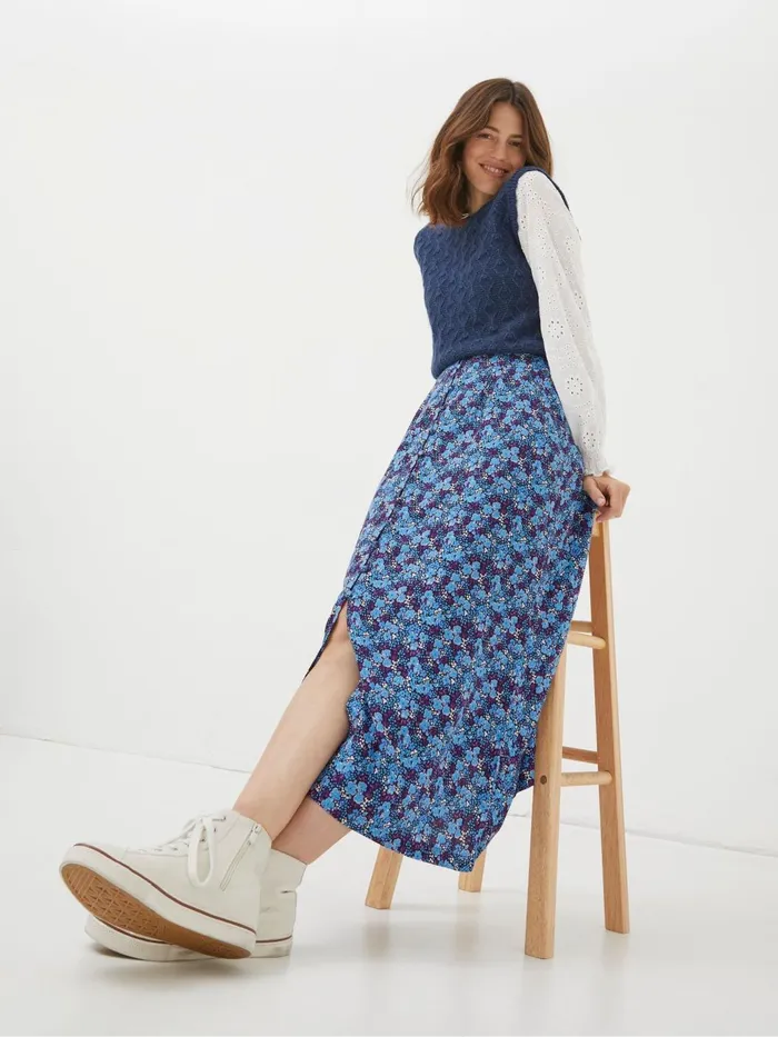 Fat Face Skirts Purple Ink Floral Midi Skirt 8211 Women