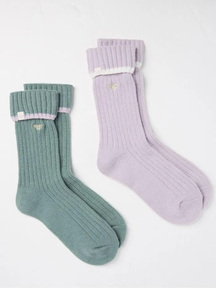 Fat Face Socks and Tights Green 2 Pairs Of Bee Embroidered Cosy Socks 8211 Women