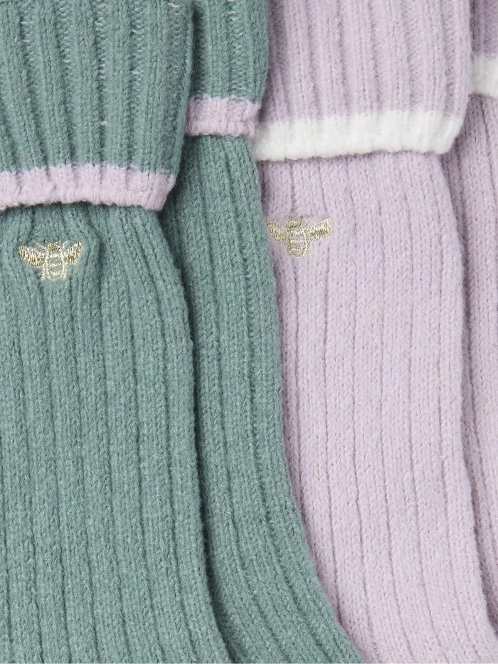 Fat Face Socks and Tights Green 2 Pairs Of Bee Embroidered Cosy Socks 8211 Women