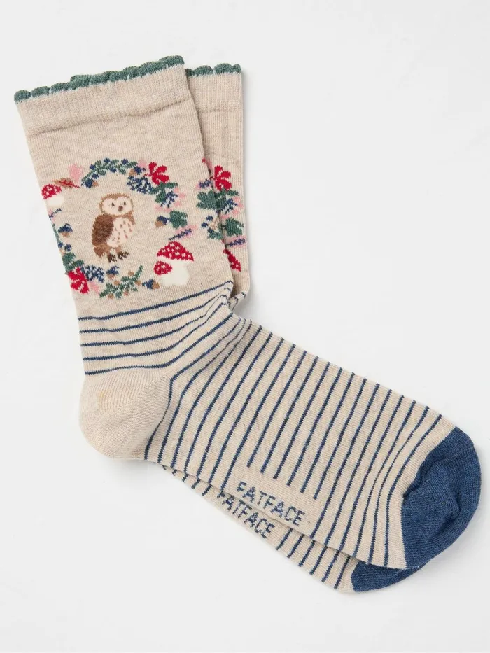 Fat Face Socks and Tights Oatmeal Owl Wreath Socks 1 Pack Size 47 8211 Women