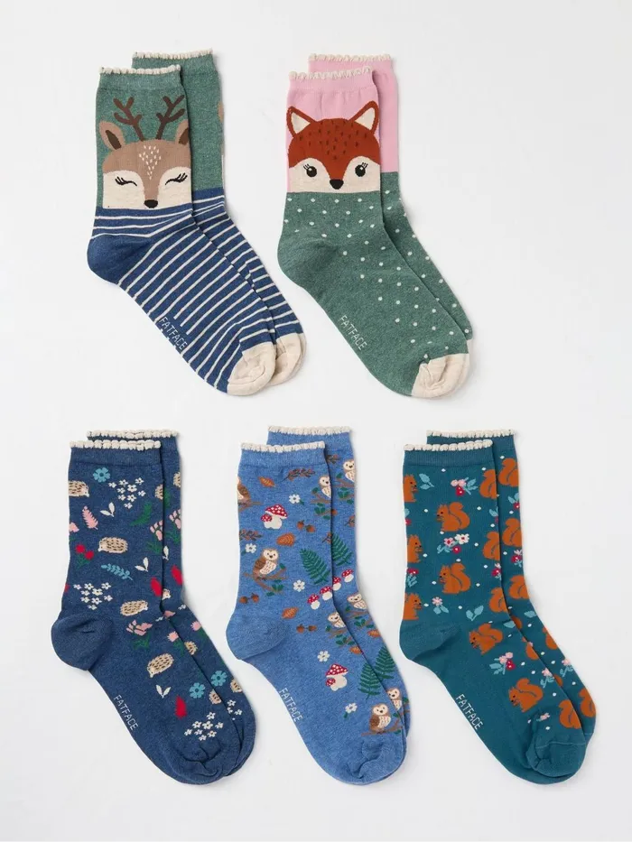 Fat Face Socks and Tights Woodland Socks 5 Pack Size 47 8211 Women