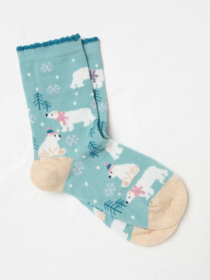 Fat Face Socks Aqua Blue Polar Bear Socks 1 Pack 8211 Kids