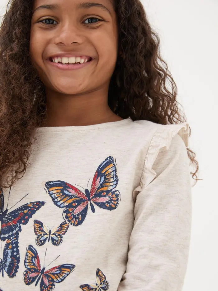 Fat Face Tops and TShirts Oatmeal Butterfly TShirt 8211 Kids Fat Face Tops and TShirts Oatmeal Butterfly TShirt 8211 Kids