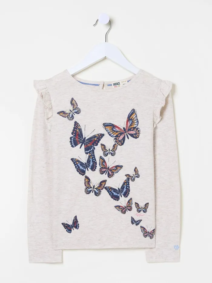 Fat Face Tops and TShirts Oatmeal Butterfly TShirt 8211 Kids Fat Face Tops and TShirts Oatmeal Butterfly TShirt 8211 Kids